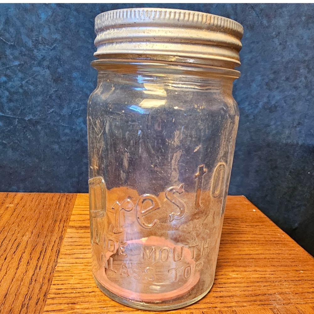 Vintage Presto Wide Mouth Glass Top Mason Jar with Lid and Gasket Clear